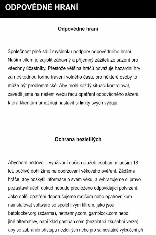 Vysvětlení principů systému zodpovědného hraní